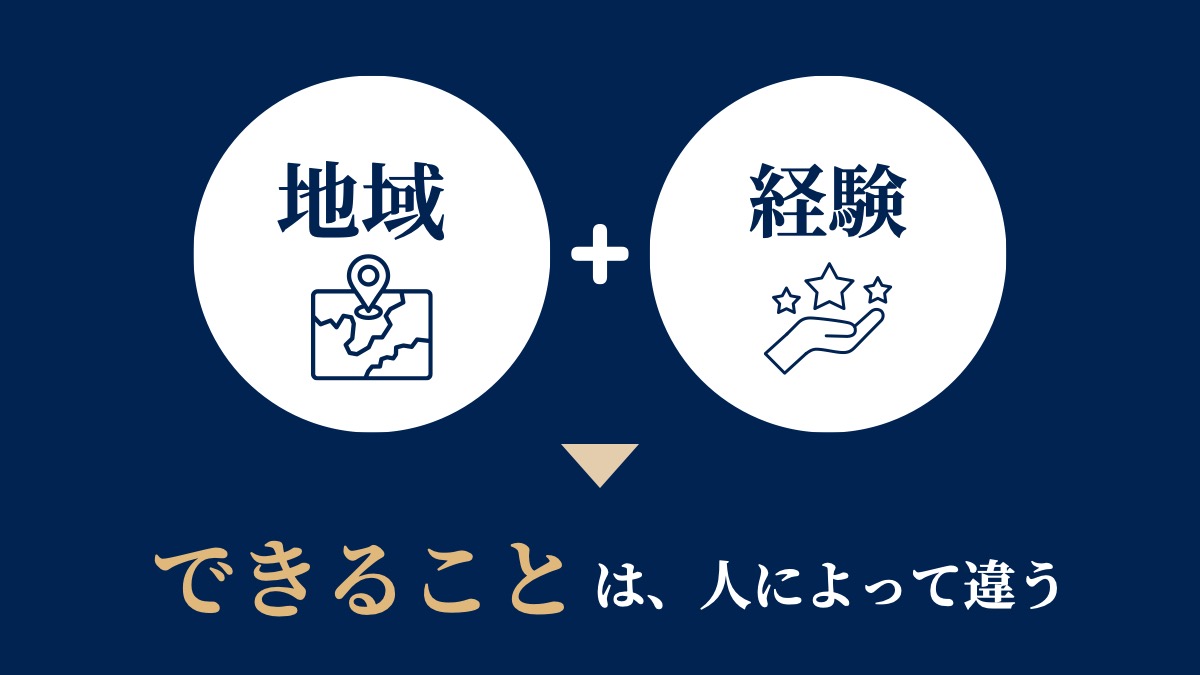 地域＋経験。できることは、人によって違う